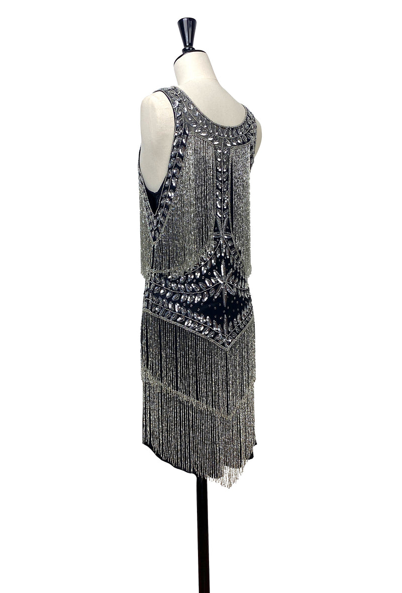 1920's Flapper Fringe Gatsby Party Dress - The Roxy - Black Silver