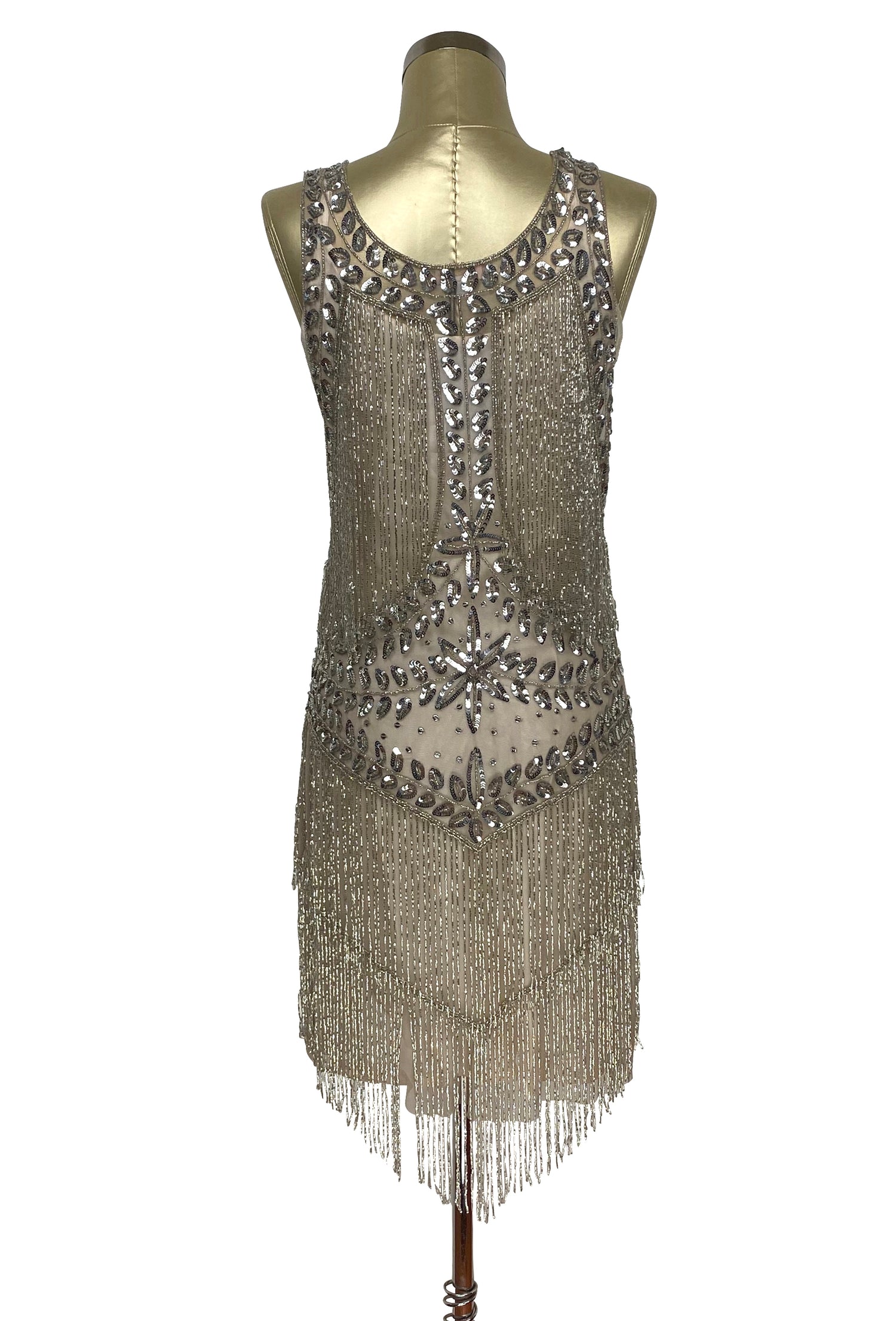 1920's Flapper Fringe Gatsby Party Dress - The Roxy - Cocoa Silver Satin L 1920's Flapper Fringe Gatsby Party Dress - The Roxy - Cocoa Silver Satin L