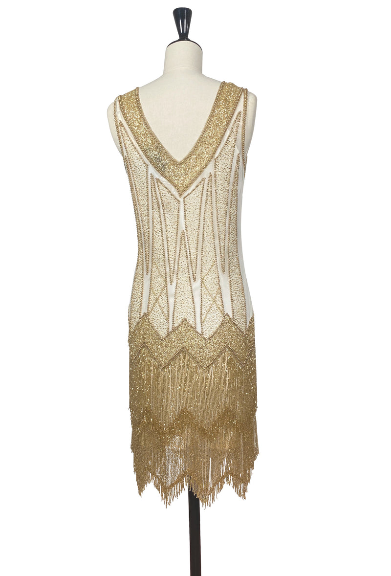 1920's Flapper Fringe Gatsby Party Dress - The Zenith - Crme Gold 1920's Flapper Fringe Gatsby Party Dress - The Zenith - Crme Gold