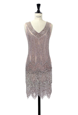 1920's Flapper Fringe Gatsby Party Dress - The Zenith - Silver on Vintage Pink