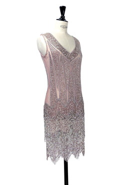 1920's Flapper Fringe Gatsby Party Dress - The Zenith - Silver on Vintage Pink