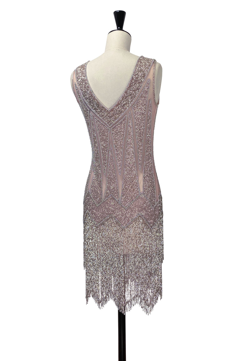 1920's Flapper Fringe Gatsby Party Dress - The Zenith - Silver on Vintage Pink