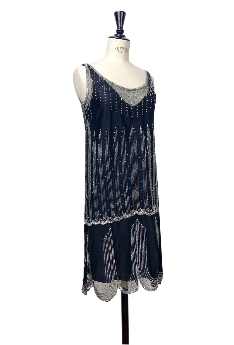 1920's Gatsby Beaded Swarovski Party Dress - The Park Avenue  - Black