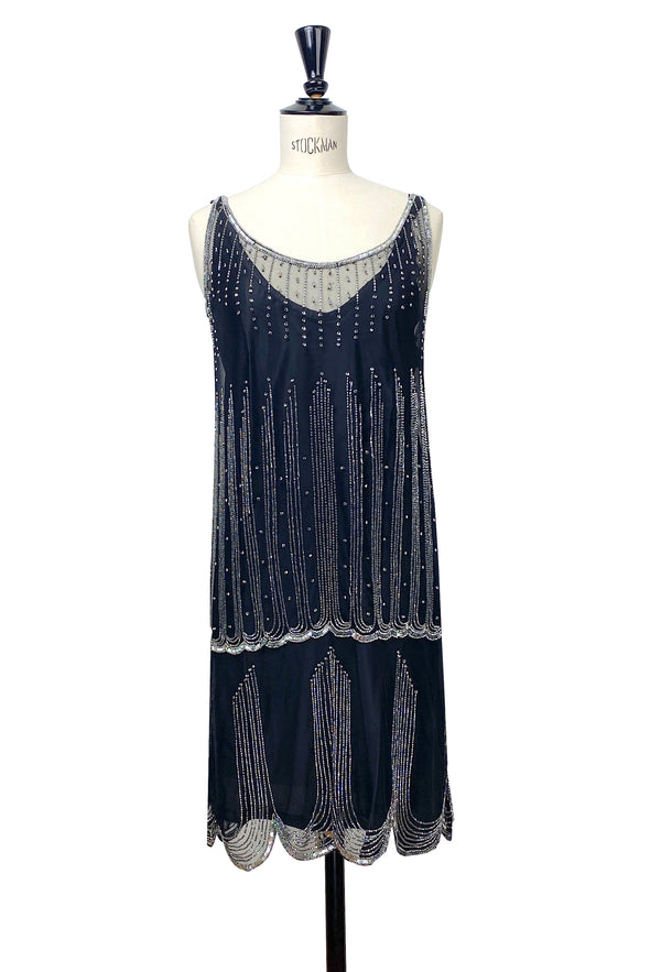 1920's Gatsby Beaded Swarovski Party Dress - The Park Avenue  - Black