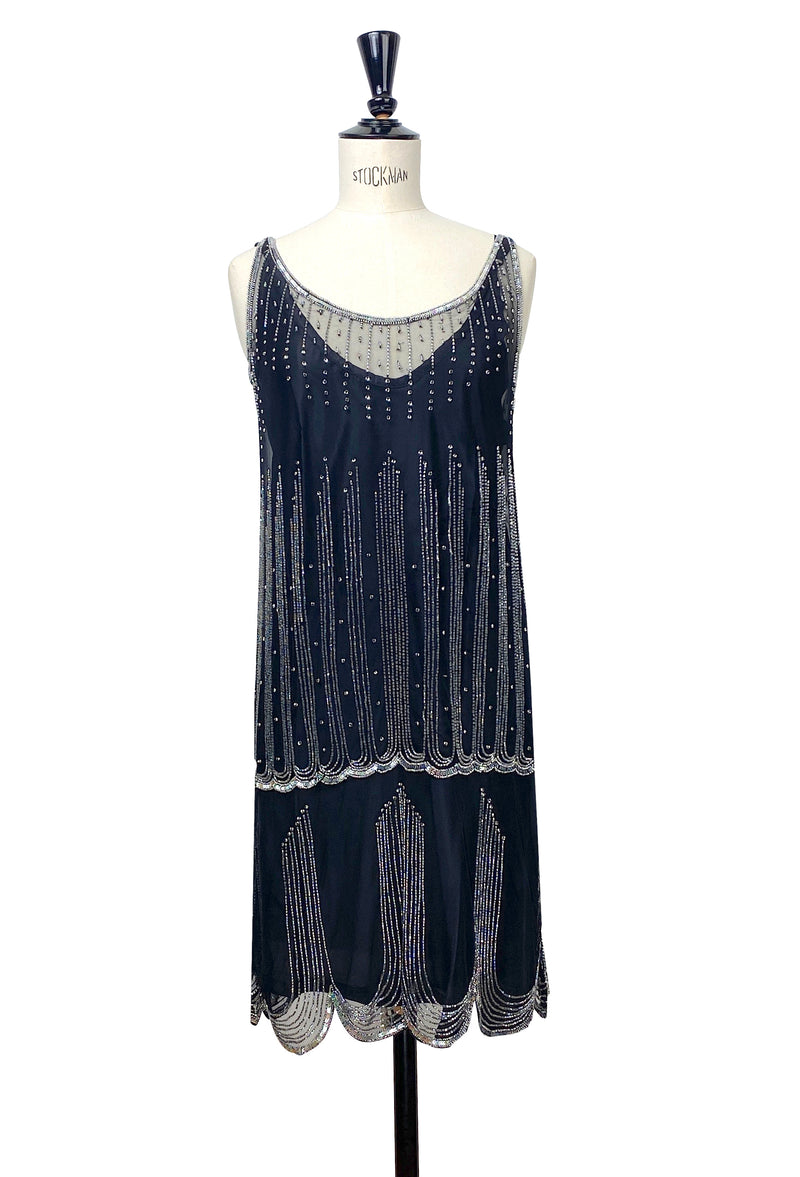1920's Gatsby Beaded Swarovski Party Dress - The Park Avenue  - Black