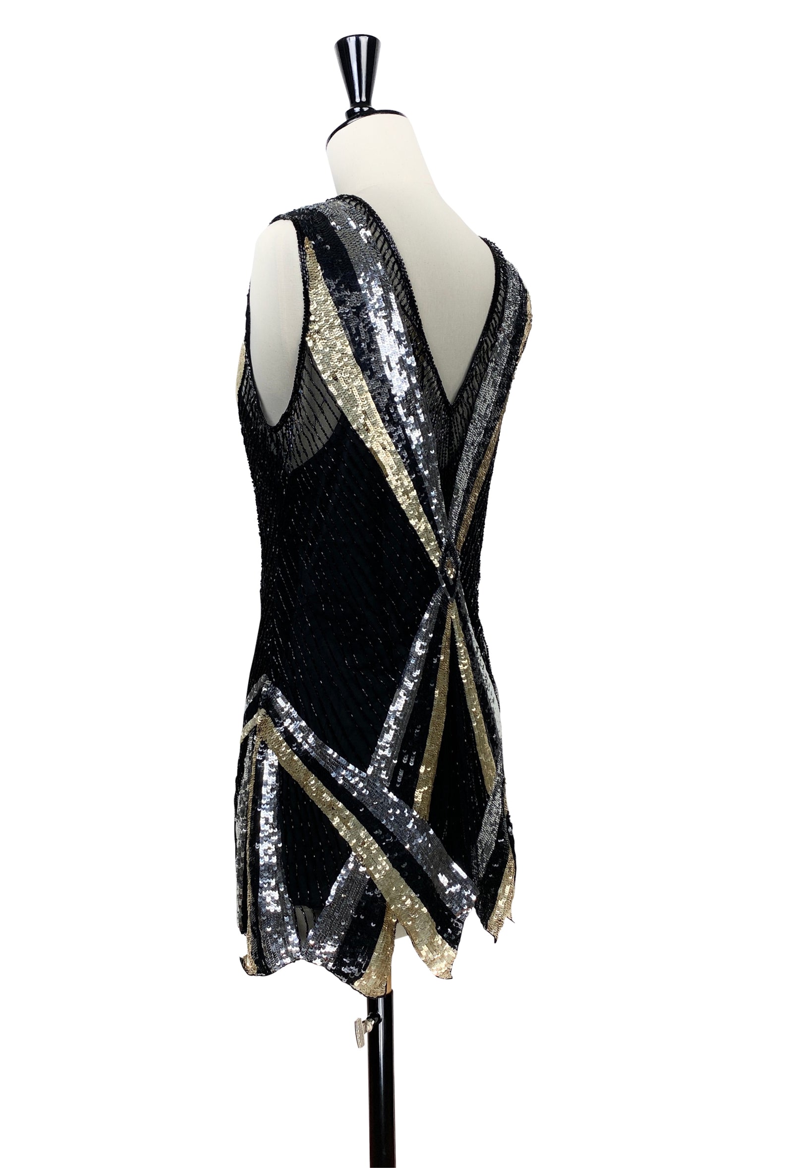 1920's Gatsby Flapper Cocktail Tunic Mini Dress - The Martini - Black Xs/S