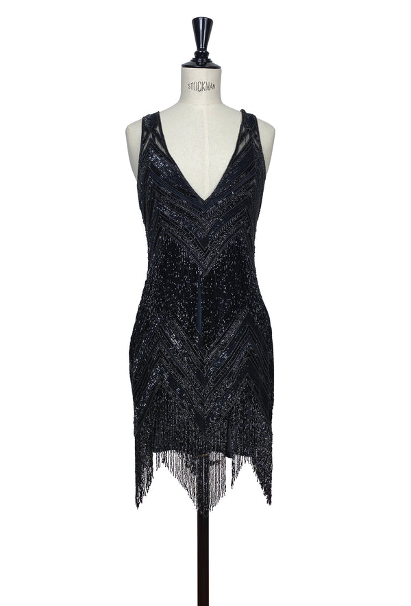 1920's Gatsby Party Dress - The Deco Chevron - Jet Black