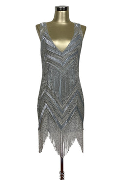 1920's Gatsby Party Dress - The Deco Chevron - Hollywood Silver L/XL 1920's Gatsby Party Dress - The Deco Chevron - Hollywood Silver L/XL