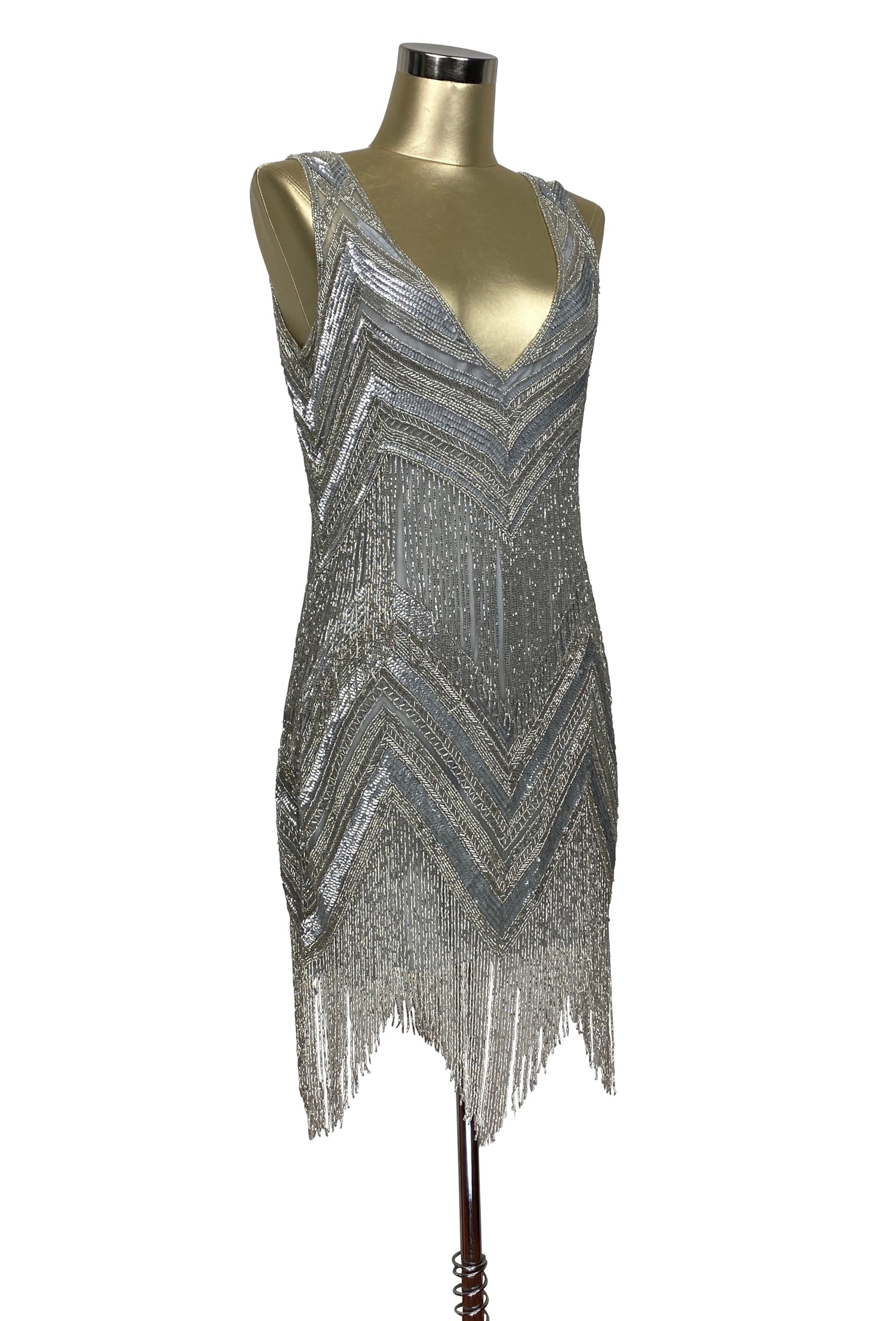 1920's Gatsby Party Dress - The Deco Chevron - Hollywood Silver L/XL 1920's Gatsby Party Dress - The Deco Chevron - Hollywood Silver L/XL