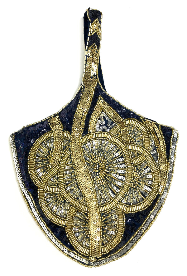 1920's Hand Beaded Deco Fan Wristlet Kismet Evening Purse - Midnight Blue