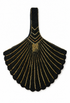 Black beaded shell wristlet with V chevron gold threads and fan fringe