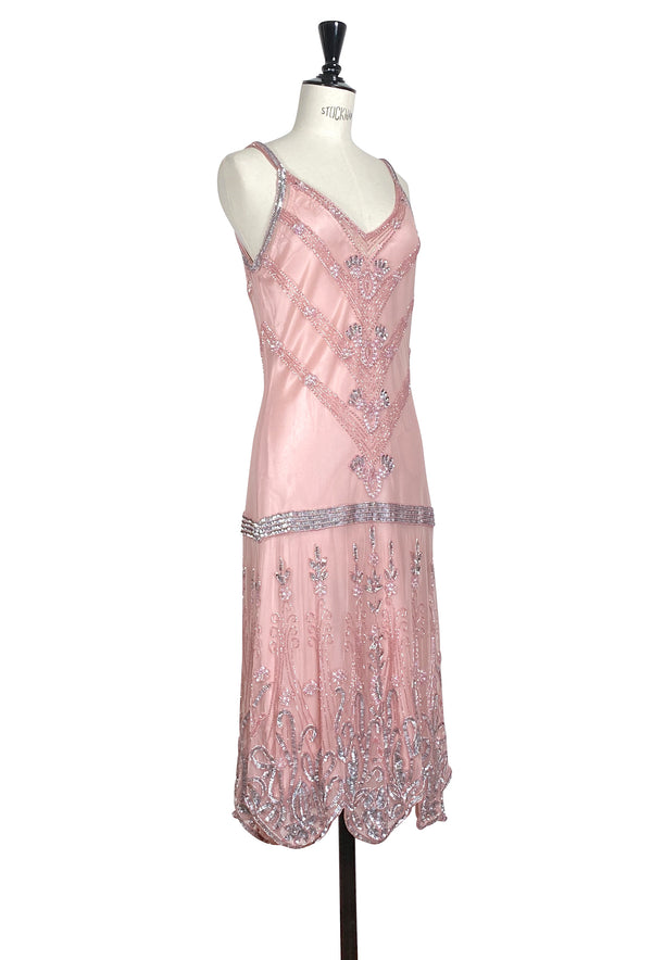 1920's Luxury Vintage Gatsby Beaded Slip Dress - The Fontaine - Deco Pink