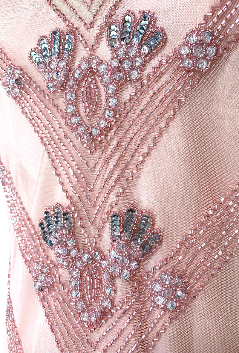 1920's Luxury Vintage Gatsby Beaded Slip Dress - The Fontaine - Deco Pink