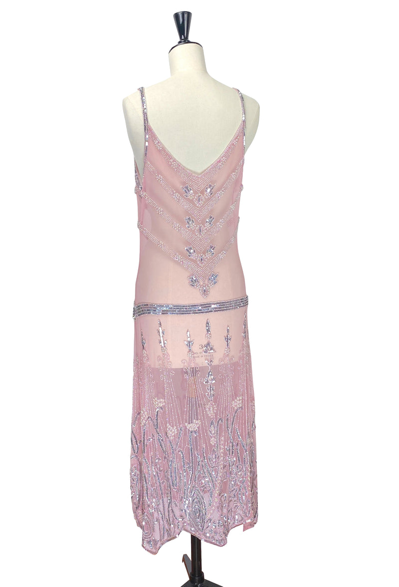 1920's Luxury Vintage Gatsby Beaded Slip Dress - The Fontaine - Deco Pink