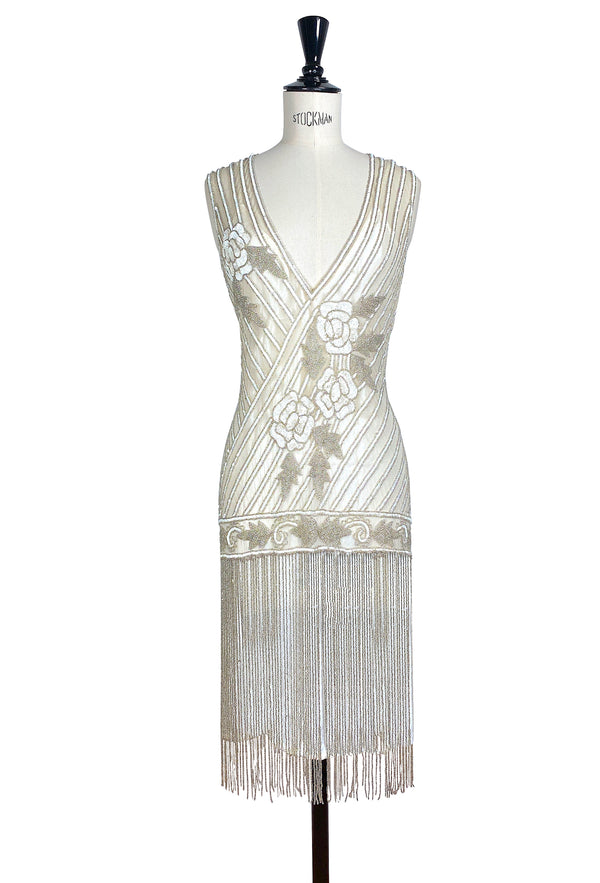 1920's Style Flapper Fringe Party Dress - The "Original" Artist - Silver Veil