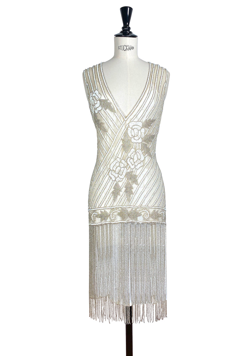 1920's Style Flapper Fringe Party Dress - The "Original" Artist - Silver Veil