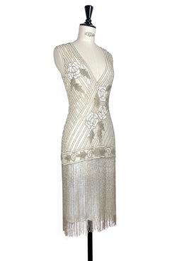 1920's Style Flapper Fringe Party Dress - The "Original" Artist - Silver Veil