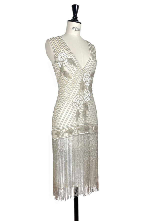1920's Style Flapper Fringe Party Dress - The "Original" Artist - Silver Veil
