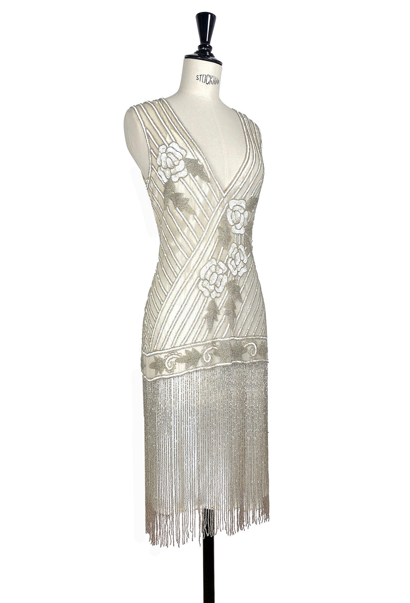 1920's Style Flapper Fringe Party Dress - The "Original" Artist - Silver Veil