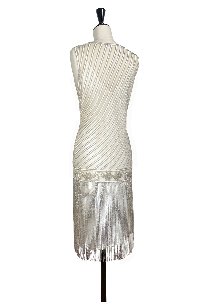 1920's Style Flapper Fringe Party Dress - The "Original" Artist - Silver Veil