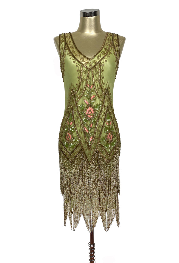 1920's Vintage Flapper Beaded Fringe Gatsby Gown - The Icon - Absinthe Gold