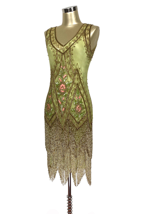 1920's Vintage Flapper Beaded Fringe Gatsby Gown - The Icon - Absinthe Gold
