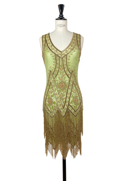 1920's Vintage Flapper Beaded Fringe Gatsby Gown - The Icon - Absinthe Green