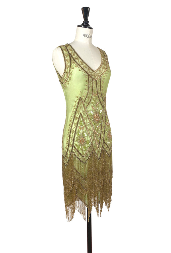 1920's Vintage Flapper Beaded Fringe Gatsby Gown - The Icon - Absinthe Green