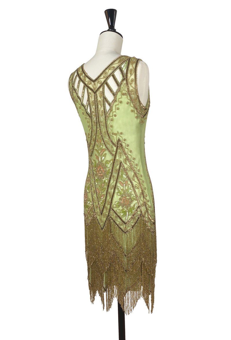 1920's Vintage Flapper Beaded Fringe Gatsby Gown - The Icon - Absinthe Green