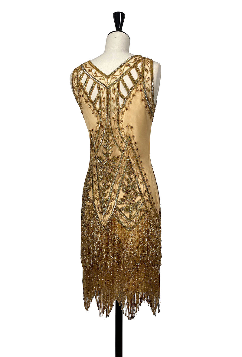 1920's Vintage Flapper Beaded Fringe Gatsby Gown - The Icon - Gold Glitz