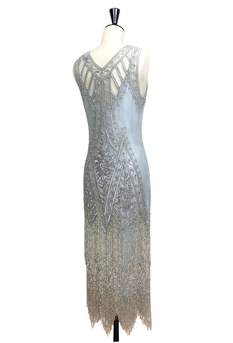 1920's Vintage Flapper Beaded Fringe Gatsby Gown - The Icon - Silver - Full-Length The Deco Haus