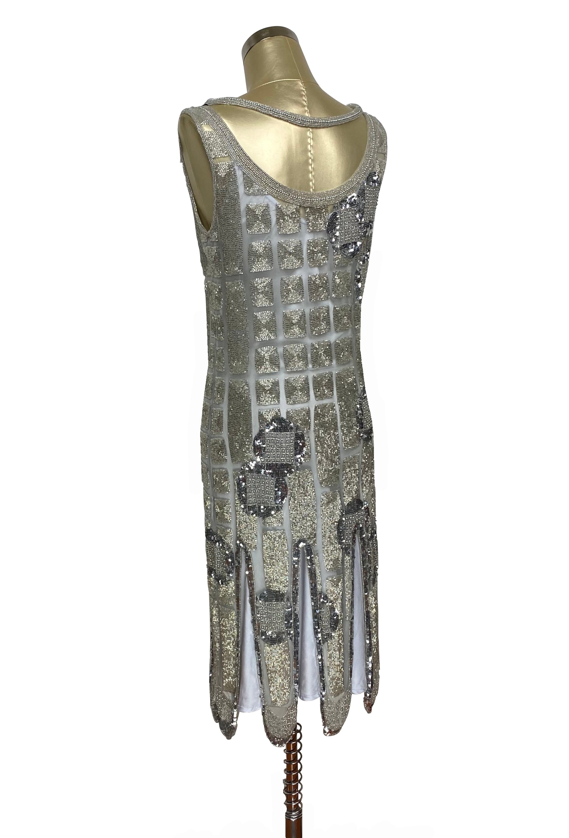 1920's Vintage Flapper Beaded Fringe Shoulder Drape Gatsby Gown - The