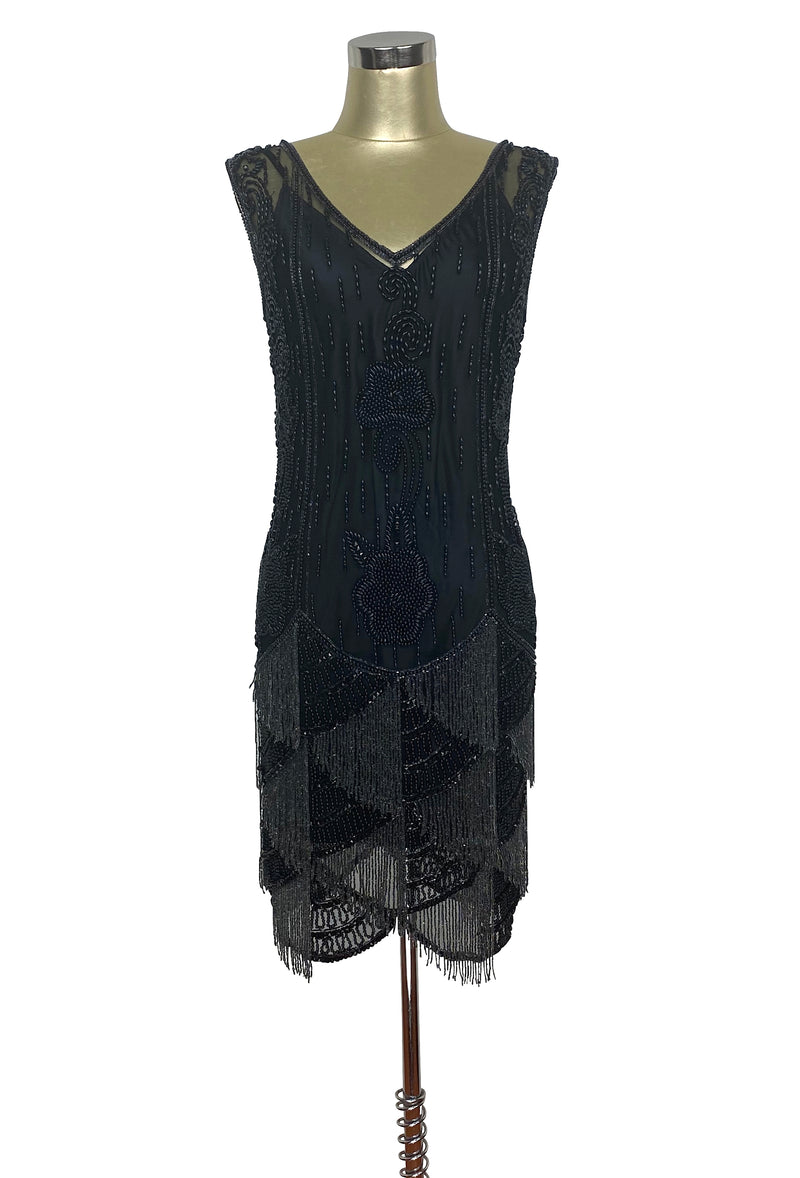 1920's Vintage Flapper Beaded Graduated Fringe Gown - The Broadway - B