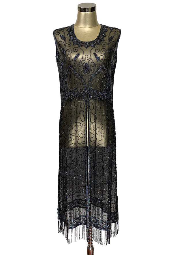 1920's Vintage Panel Fringe Party Dress - The Titanic - Iridescent on Black