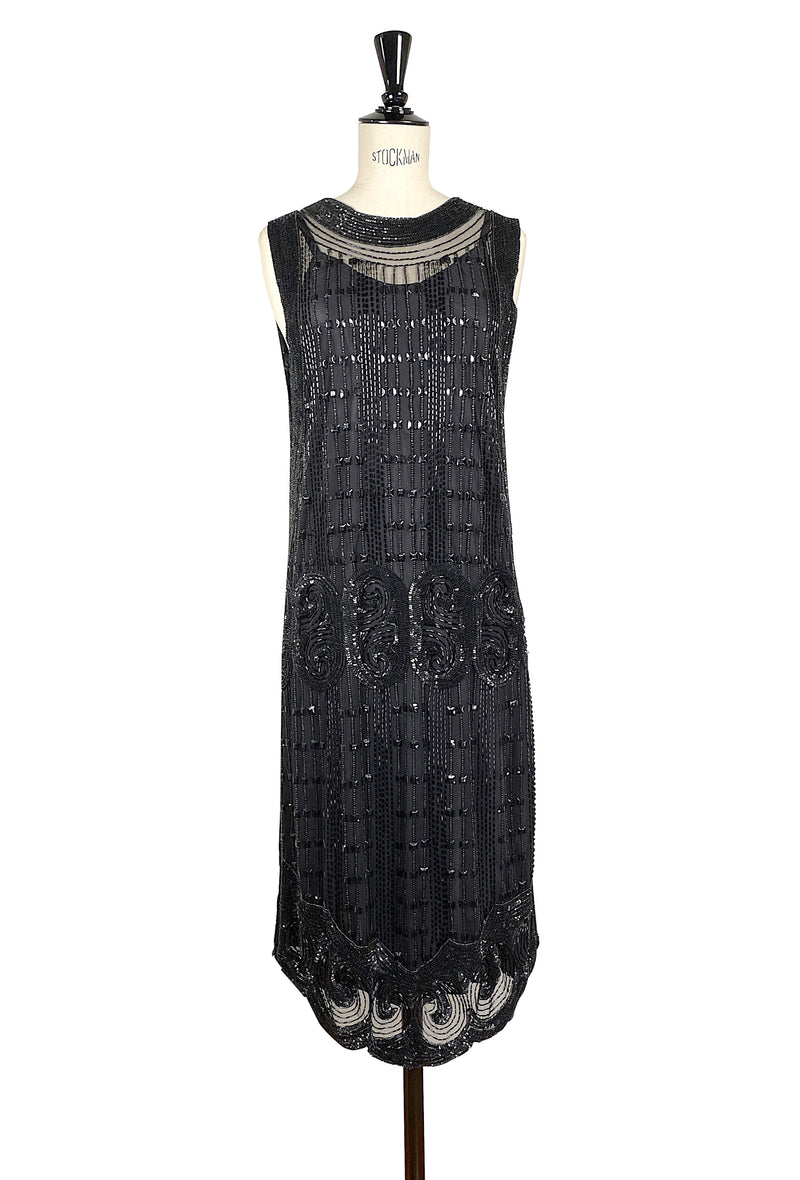 1920's Art Deco Panel Tabard Gown - The Cubist - Black Jet