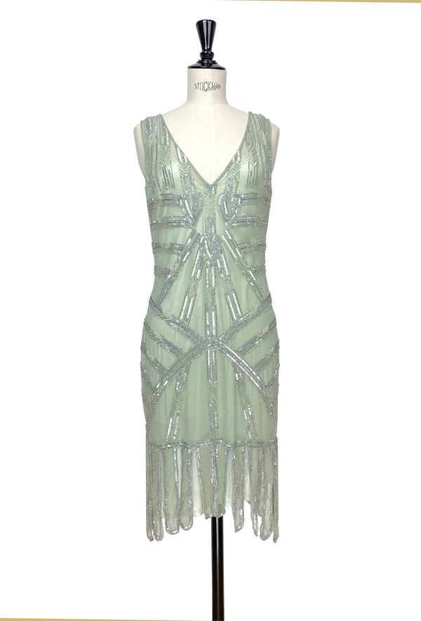 1920s Art Deco Vintage Beaded Gown - The Marquis - Mint Silver