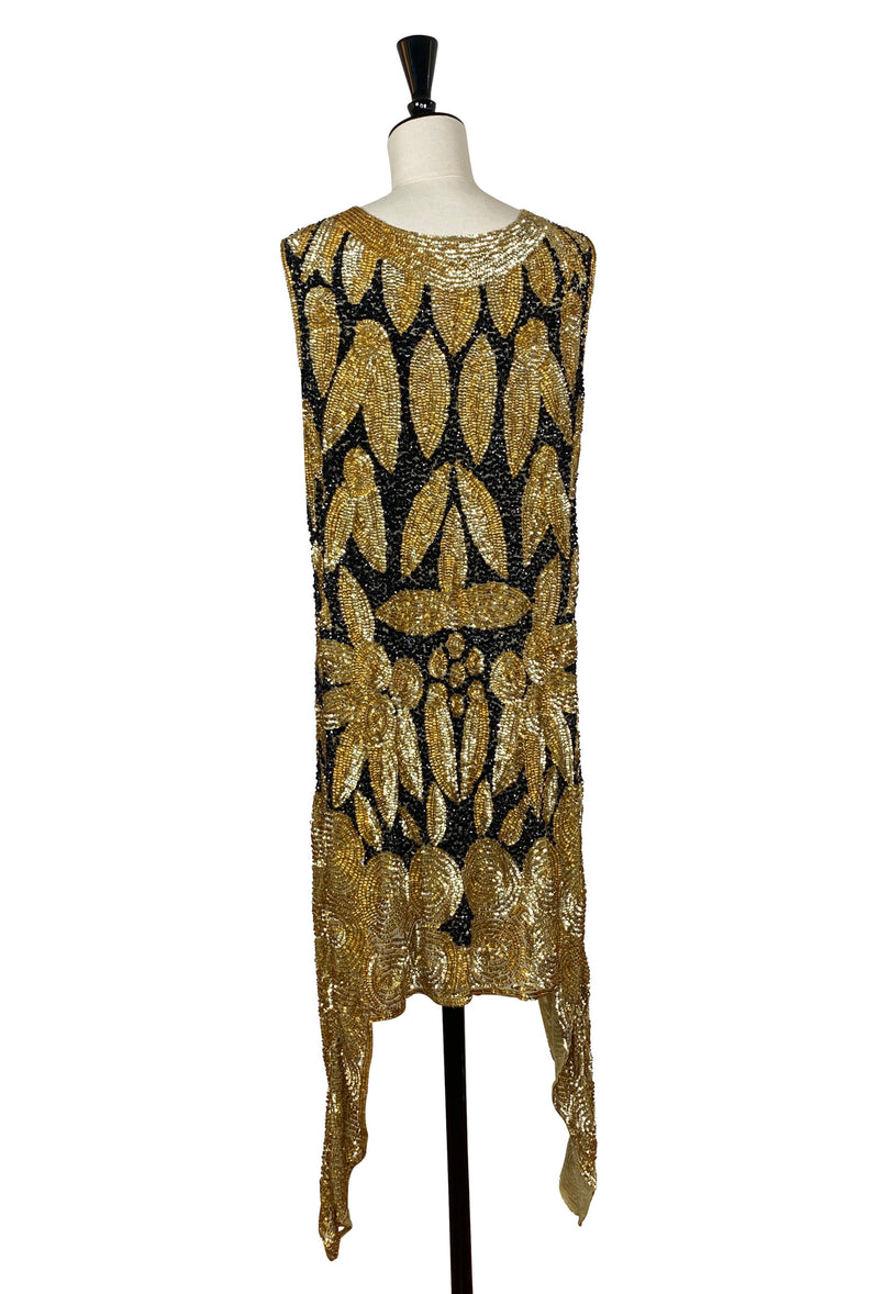 1920s Beaded Flapper Fringe Party Evening Dress- The Viceroy - Black Gold