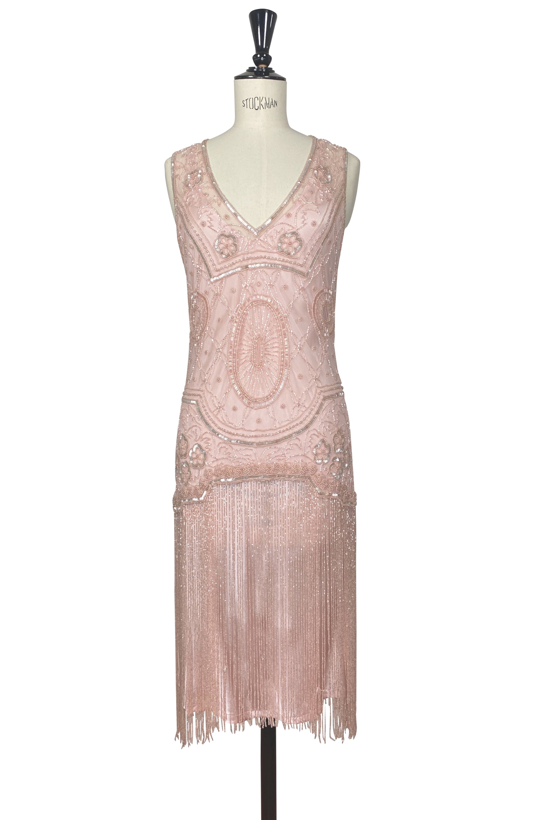 1920s Gatsby Flapper Beaded Fringe Party Dress - The Lulu - Pink Opaline The Deco Haus