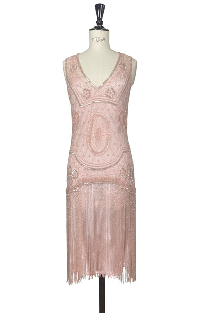 1920s Gatsby Flapper Beaded Fringe Party Dress - The Lulu - Pink Opaline