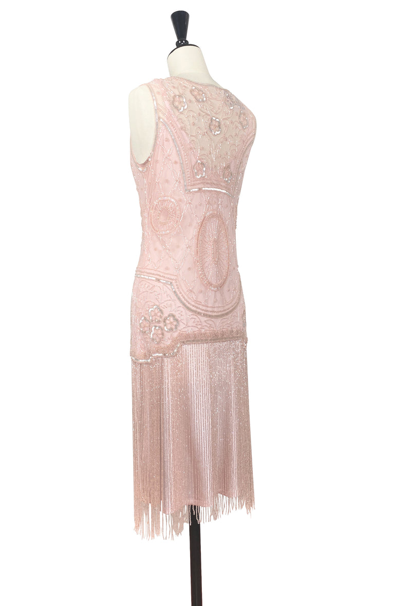 1920s Gatsby Flapper Beaded Fringe Party Dress - The Lulu - Pink Opaline