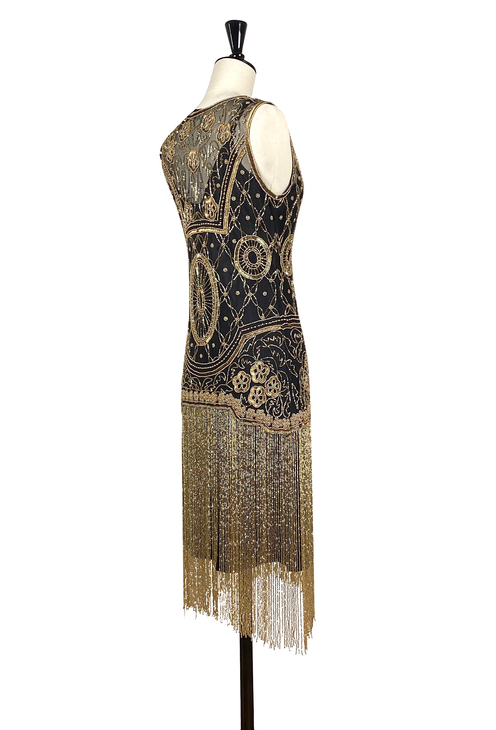 1920s Gatsby Flapper Fringe Party Dress - The Lulu - Gold on Black 1920s Gatsby Flapper Fringe Party Dress - The Lulu - Gold on Black