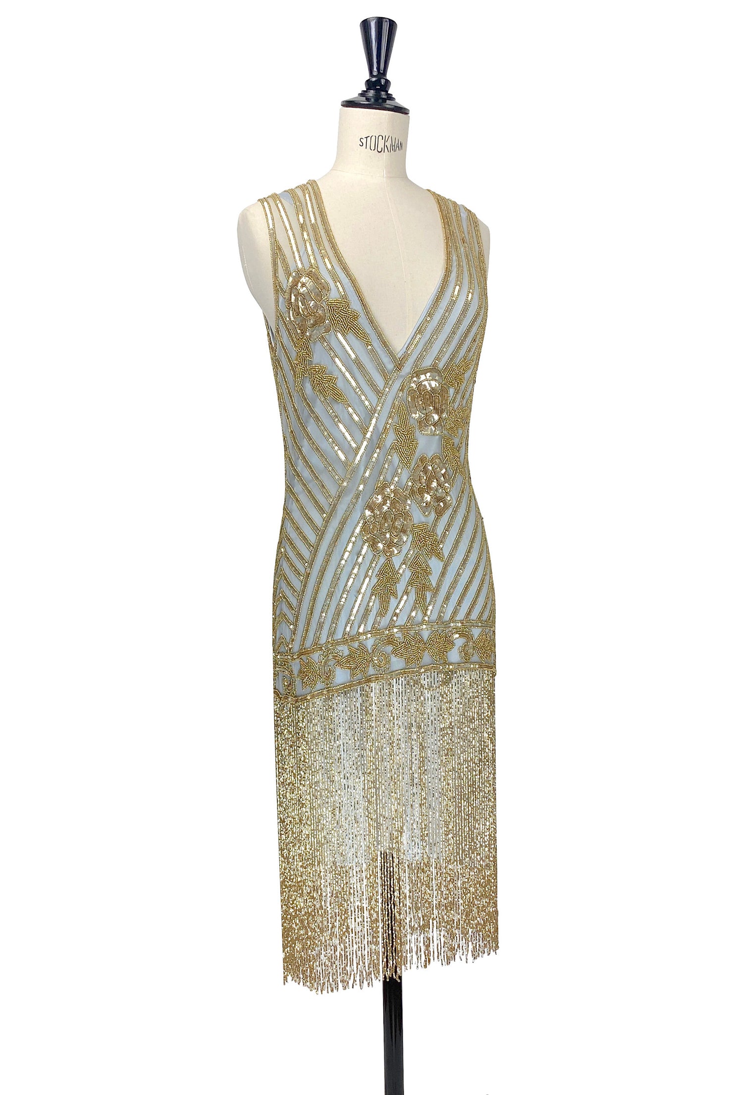 1920s Style Flapper Beaded Fringe Party Dress - The &quot;Original&quot; Artist - Gold on Sterling