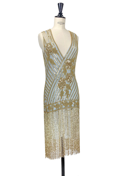1920s Style Flapper Beaded Fringe Party Dress - The &quot;Original&quot; Artist - Gold on Sterling