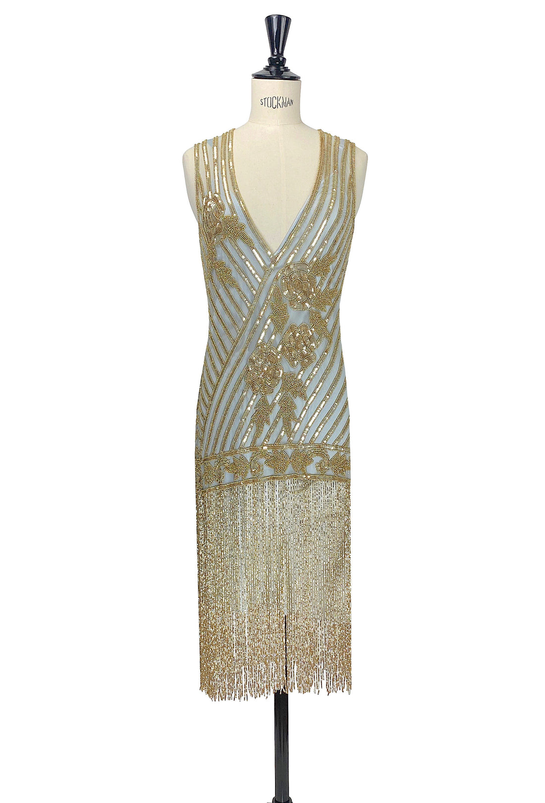 1920s Style Flapper Beaded Fringe Party Dress - The &quot;Original&quot; Artist - Gold on Sterling