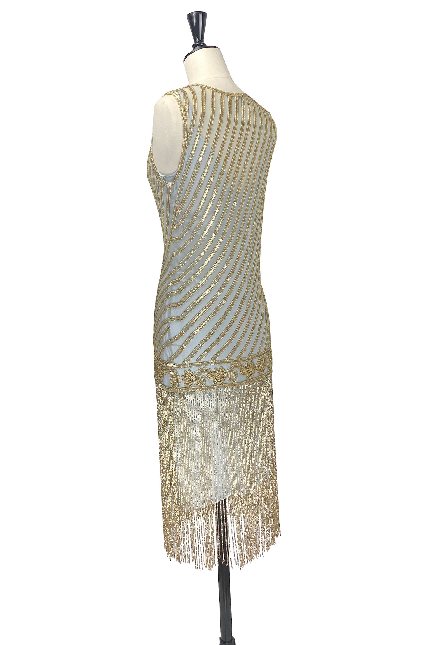 1920s Style Flapper Beaded Fringe Party Dress - The &quot;Original&quot; Artist - Gold on Sterling