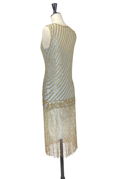 1920s Style Flapper Beaded Fringe Party Dress - The &quot;Original&quot; Artist - Gold on Sterling
