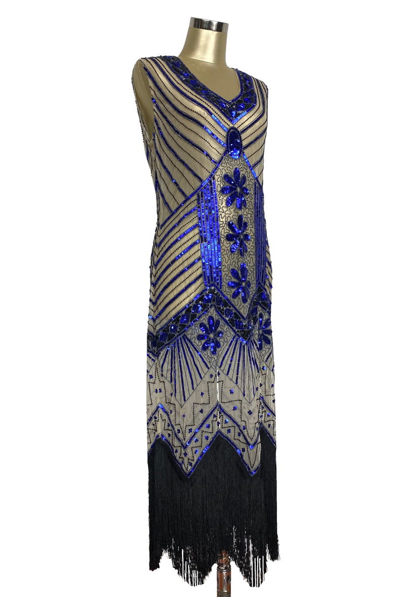 1920s Style Flapper Fringe Party Dress - The Countess - Cobalt Black