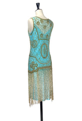1920s Gatsby Flapper Beaded Fringe Party Dress - The Lulu - Gold on Turquoise The Deco Haus