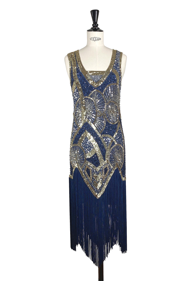 1920s Vintage Flapper Fringe Deco Gown - The Kismet - Sapphire
