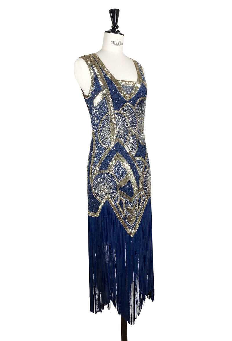 1920s Vintage Flapper Fringe Deco Gown - The Kismet - Sapphire